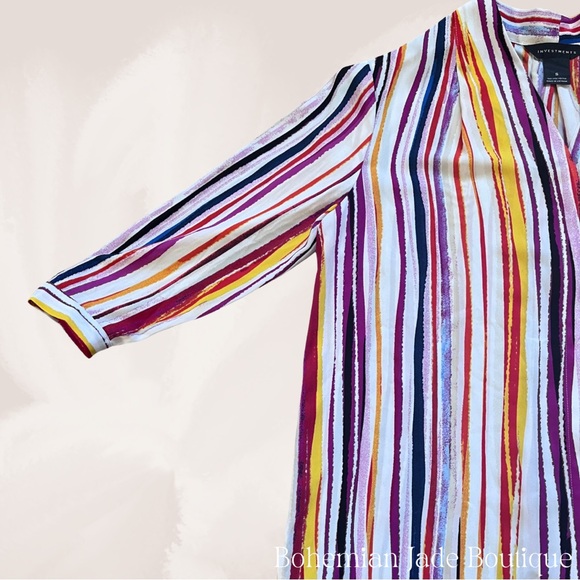 Investments Women’s Colorful Striped Button Up Blouse 3/4 Sleeves- Size Small - Picture 4 of 5